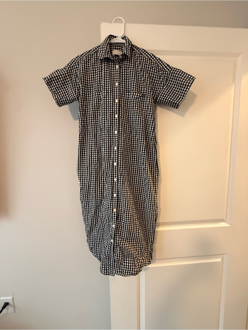 J. Crew Black and White Gingham Button-Front Shirt Dress